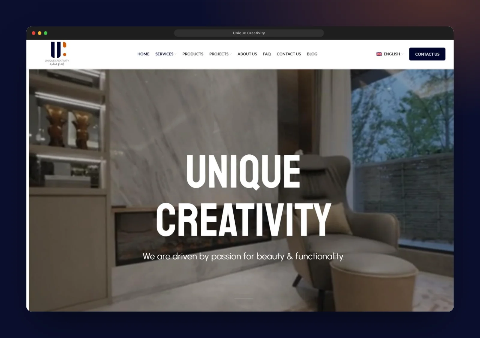 Unique Creativity website home page designed and developed by Lynked