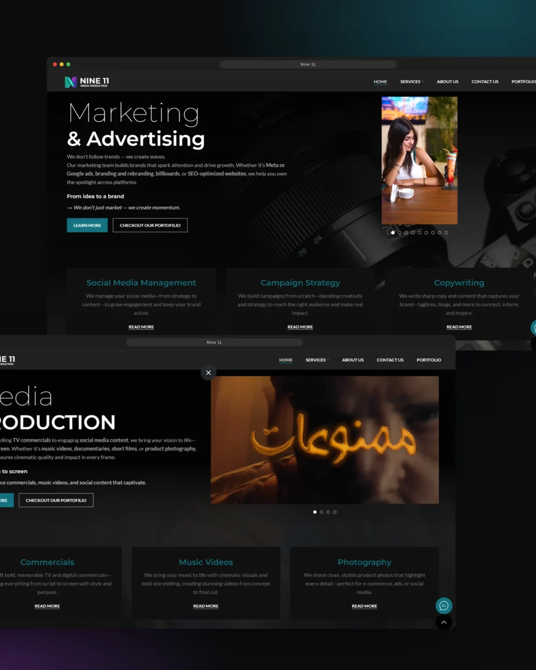 Nine 11 Media Production website designed and developed by Lynked