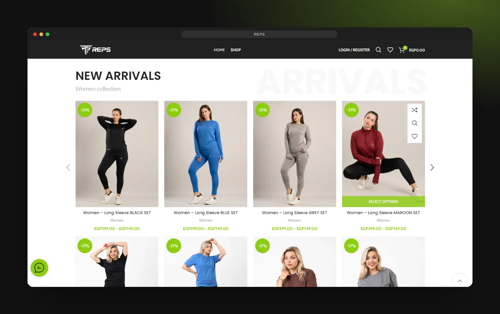 REPS new arrivals — women’s long sleeve sets with discounts in EGP